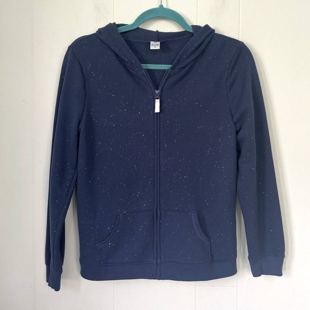 Carters Kids Blue Sparkly Kitty Cat Ears Hoodie Full Zip Sweatshirt ~ Size 14